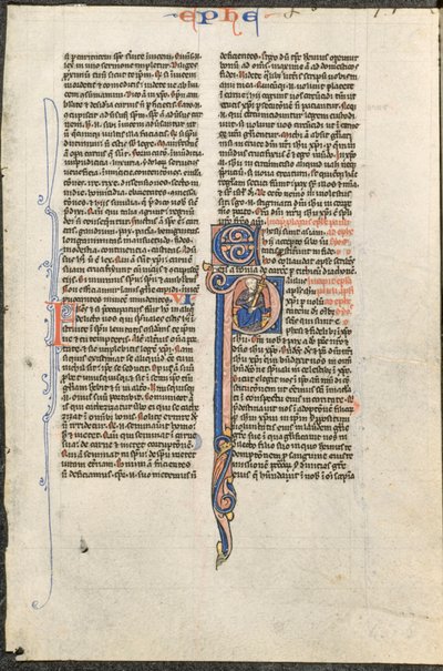 Blad uit een Latijnse Bijbel: Initiaal P met St. Paulus die een Zwaard Vasthoudt door Johannes Grusch Atelier