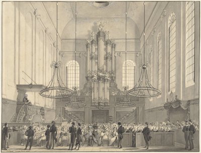 Prof. van der Palm predikend in de Lutherse kerk te 