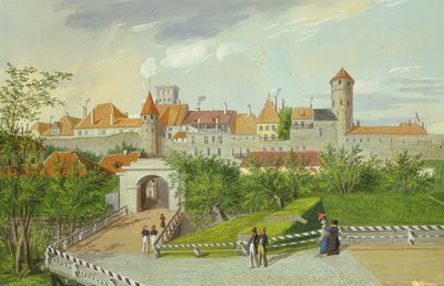 Een Uitzicht op de Kleine Kustpoort met Hattorpe en Stolting Torens, Tallinn door Johannes Hau