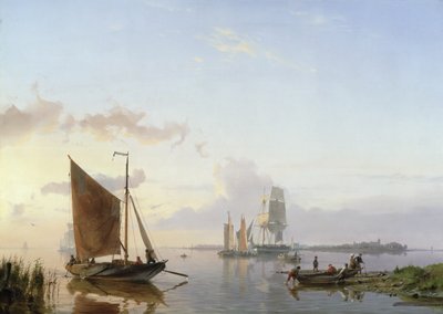 Zeilboten in een estuarium, 1853 door Johannes Hermann Barend Koekkoek