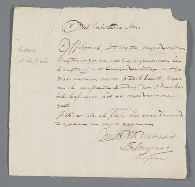 Brief van ds. Hooyman aan Jan Brandes door Johannes Hooyman