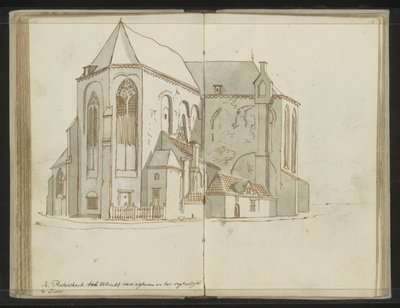 Rechter- en achterzijde van de Pieterskerk te Utrecht door Johannes Huibert Prins