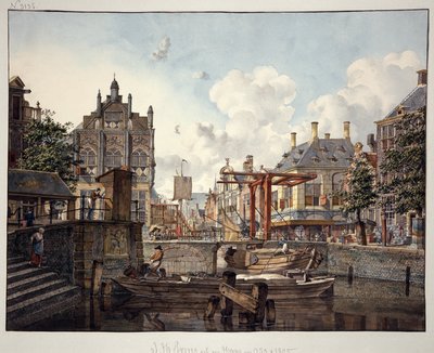 Stadsgezicht met ophaalbrug door Johannes Huibert Prins