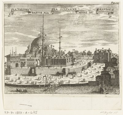 Gezicht op de Yeni Cami door Johannes Jacobsz van den Aveele