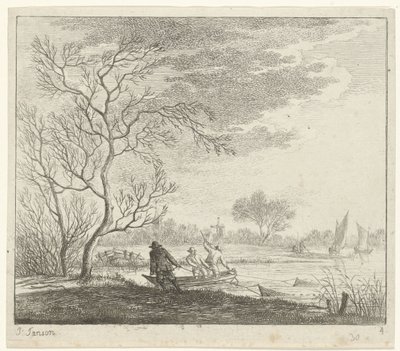 Landschap met vissers door Johannes Janson