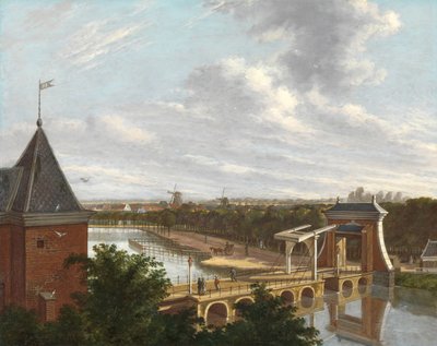 De Amsterdamse Buitengracht bij de Leidsepoort gezien vanaf het theater De Buitengracht van Amsterdam, met de Leidse Poort, gezien vanaf de Stadsschouwburg door Johannes Jelgerhuis