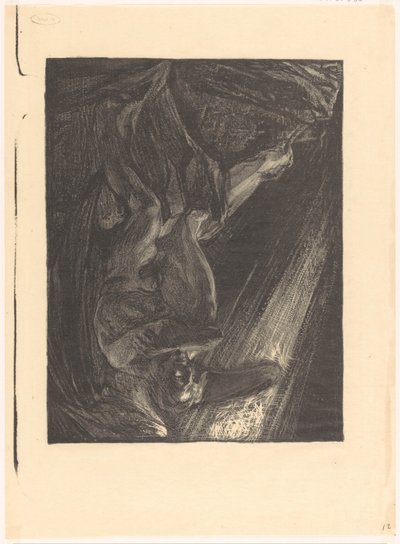 Gevallen engel zittend op een rots door Johannes Josephus Aarts