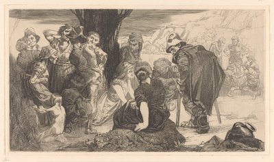 Mannen, vrouwen en kinderen bij een boom door Johannes Josephus Aarts