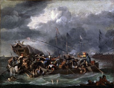 Een zeeslag tussen christenen en Turken door Johannes Lingelbach