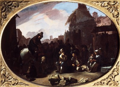 Bambocciata, Tandentrekker op Piazza Navona door Johannes Lingelbach