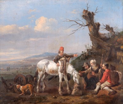 Landschap met rustende reizigers door Johannes Lingelbach