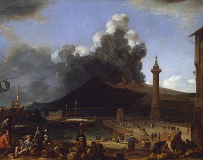 De haven van Napels met uitbarstende Vesuvius door Johannes Lingelbach