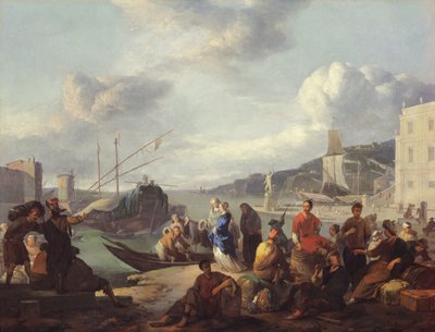 Uitzicht op een haven, 1666 door Johannes Lingelbach