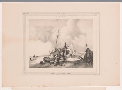 Hollandse kust met boten en mensen door Johannes Lodewijk Riedel