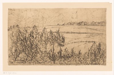 Landschap met velden en bomen door Johannes Löhr