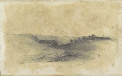 Heuvellandschap met bomen door Johannes Tavenraat