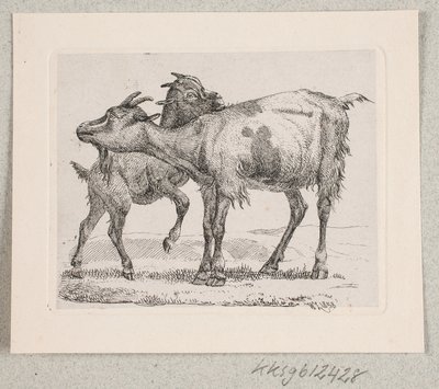 Een geit met haar jong door Johannes Wilhelm Zillen