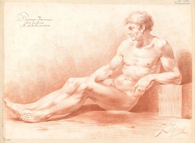 Zittend mannelijk naakt, van opzij gezien (1e prijs 1789) door Johannes Ziesenis