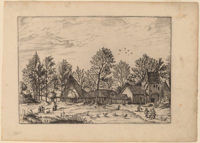 Boerderij met poort door Johannes and Lucas van Doetechum after Master of the Small Landscapes