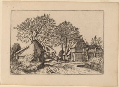 Weg met Schuur en Huisjes door Johannes and Lucas van Doetechum after Master of the Small Landscapes