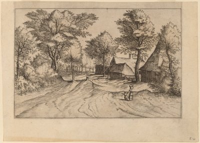 Dorpsweg met Boerderij en Schuren door Johannes and Lucas van Doetechum after Master of the Small Landscapes
