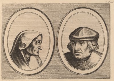 "Aerdighe Kniertje" en "Onbekommerde Klaes" door Johannes and Lucas van Doetechum after Pieter Bruegel the Elder