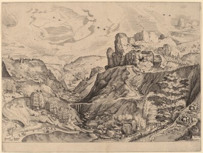 Alpenlandschap door Johannes and Lucas van Doetechum after Pieter Bruegel the Elder