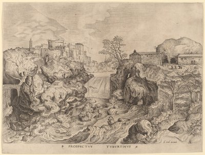 Prospectus Tyburtinus (Uitzicht op de Tiber) door Johannes and Lucas van Doetechum after Pieter Bruegel the Elder
