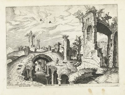 Gezicht op de ruïnes op de Palatijn door Johannes of Lucas van Doetechum (attributed to)
