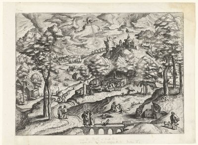 Landschap met doop van Christus door Johannes of Lucas van Doetechum