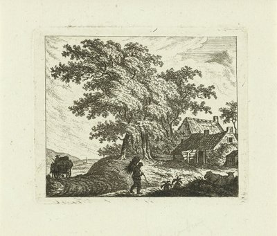 Landschap met boerderij en man met takkenbos door Johannes van Cuylenburgh