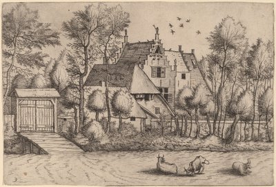 Landhuis met een Sloot door Johannes van Doetechum, the Elder and Lucas