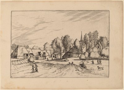 Dorp met kerktoren door Johannes van Doetechum, the Elder and Lucas