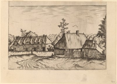 Boerderij en rij huizen door Johannes van Doetechum, the Elder and Lucas