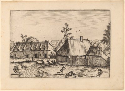 Boerderij en Rij Huizen door Johannes van Doetechum, the Elder and Lucas