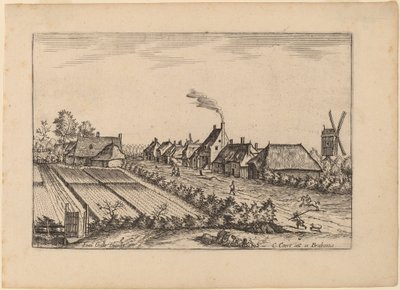 Velden en een Dorpsweg met Postmolen door Johannes van Doetechum, the Elder and Lucas