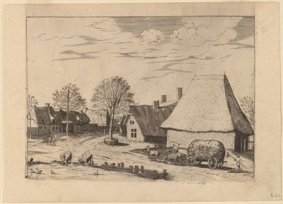 Dorpsstraat met hooiwagen door Johannes van Doetechum, the Elder and Lucas