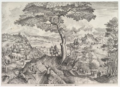 Soldaten in rust Milites requiescentes uit De Grote Landschappen, ca. 1555-56 door Johannes van Doetecum I