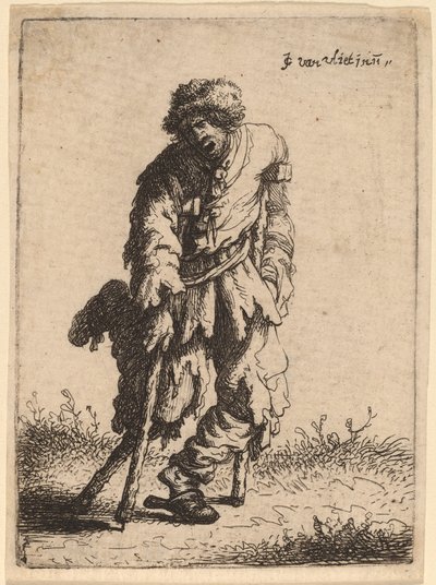 Bedelaar met een houten been door Johannes van Vliet