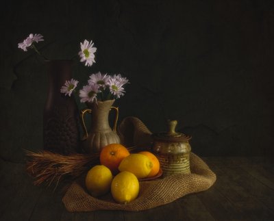 Stemmige bloemen en fruit door John-Mei Zhong