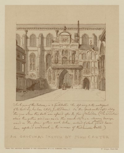 Zuidelijk aanzicht van de ingang van Guildhall, City of London door John (after) Carter