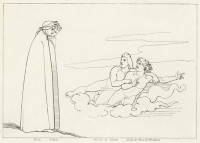 Een Gesprek met Guido Di Brettinoro, Vagevuur, Canto 14 (gravure) door John (after) Flaxman