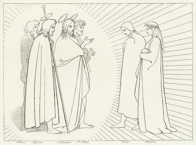 Conferentie met St. Jan, Paradijs, Canto 26 door John (after) Flaxman