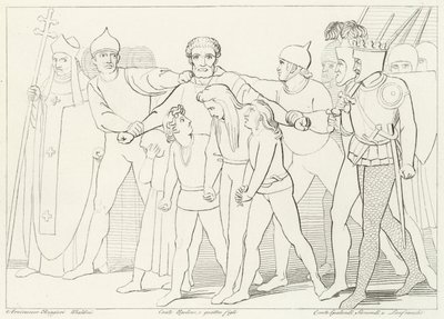 Graaf Ugolino Gevangen, Inferno, Canto 33 (gravure) door John (after) Flaxman