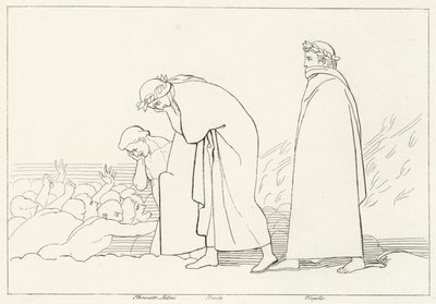 Dante in Gesprek met zijn Leraar, Inferno, Canto 15 (gravure) door John (after) Flaxman