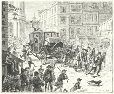 Franse diplomaat Jacques Lauriston in Londen om de ratificatie van de Vrede van Amiens over te brengen door John (after) Gilbert