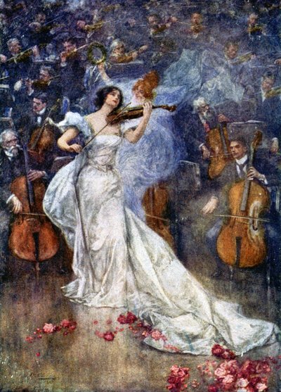 Muziek. Een vioolconcert. Illustratie door Gulich, Tsjechië, ca. 1900 door John (after) Gulich