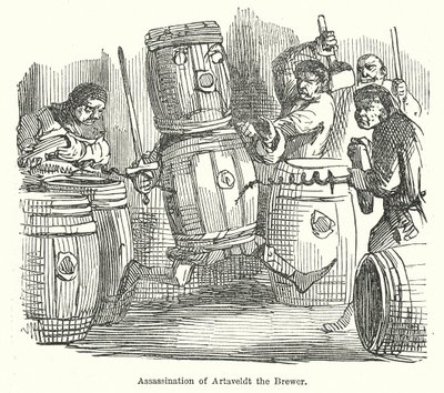 Moord op Artaveldt de Brouwer (gravure) door John (after) Leech