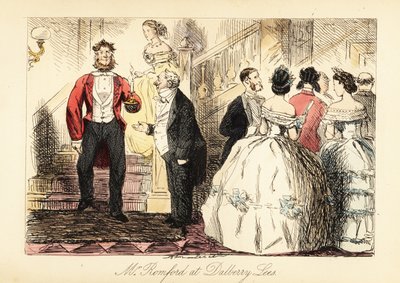 Engelse heer in formele kleding aanwezig bij een diner door John (after) Leech