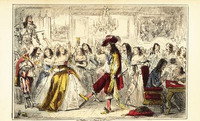 Koning Charles II op een dansfeest tijdens de Restauratie, circa 1660 door John (after) Leech